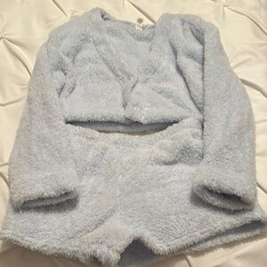 Victoria Secret Cozy Tiffany Blue Fuzzy Lounge Set w crop top
